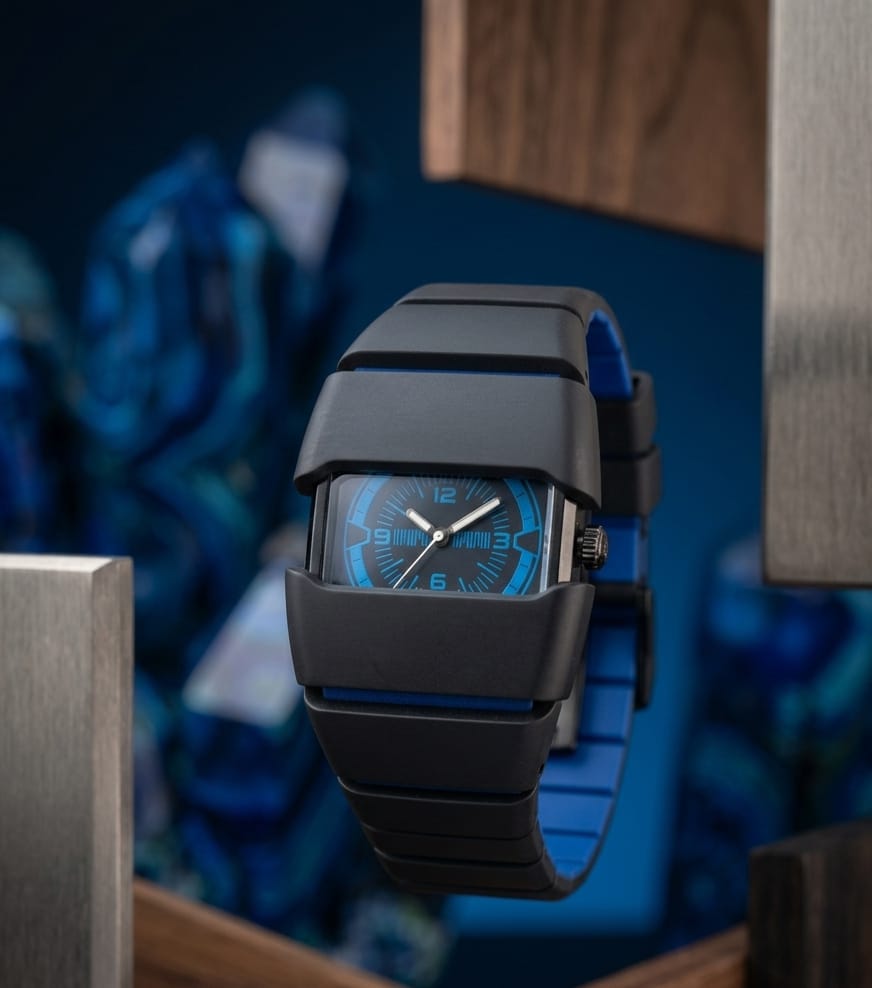 A&Z WATCH Stylish Men's Futuristic Black & Blue Square Silicone Sports Watch