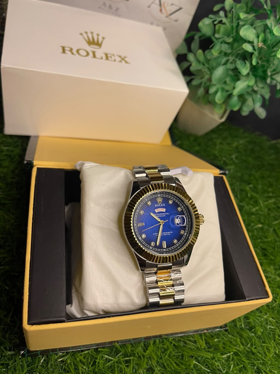 ROLEX Blue Dial Gold & Silver Men’s Luxury Watch