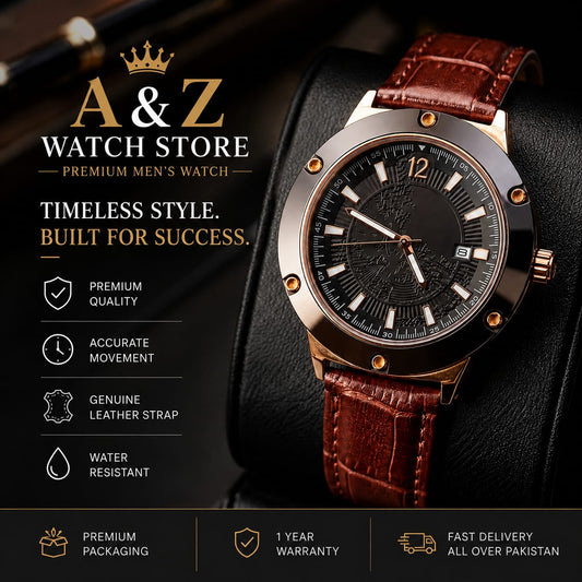 A&Z WATCH Hallmark Classic Rose Gold & Brown Men's Wrist Watch