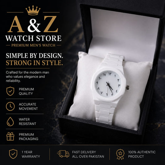 A&Z WATCH Minimalist Matte Black  White Unisex Watch with Arabic Numerals