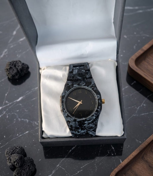 A&Z WATCH Luxury Black Marble Finish Arabic Dial Unisex Wrist Watch