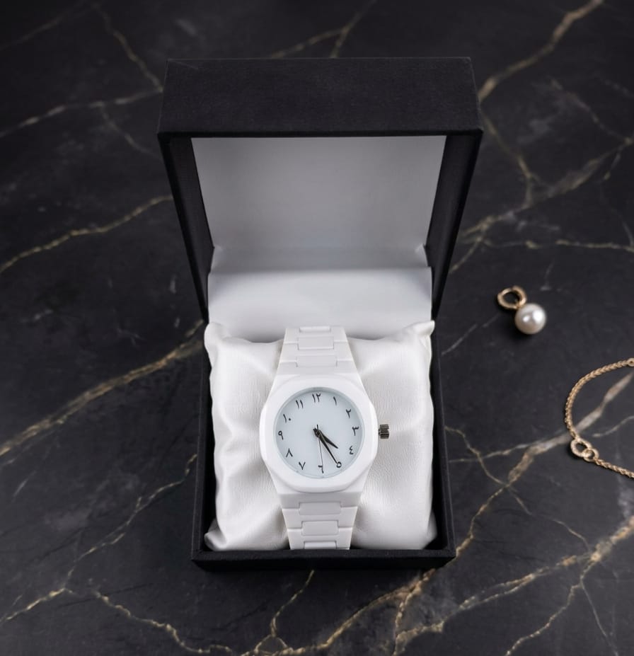 A&Z WATCH Minimalist Matte White Unisex Watch with Arabic Numerals