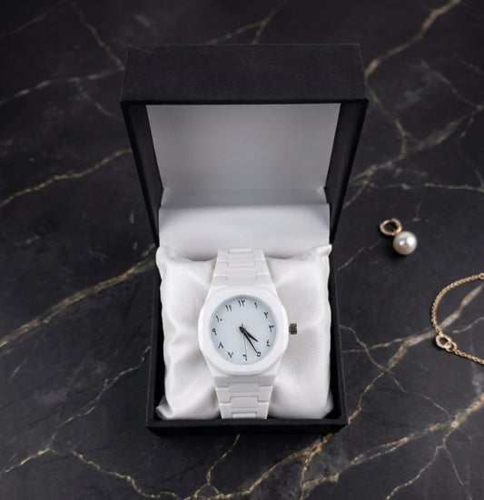 A&Z WATCH Minimalist Matte White Unisex Watch with Arabic Numerals