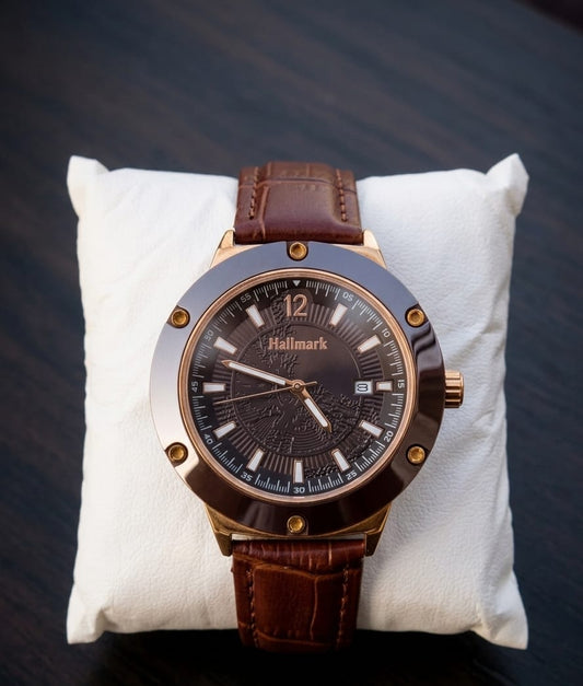 A&Z WATCH Hallmark Classic Rose Gold & Brown Men's Wrist Watch