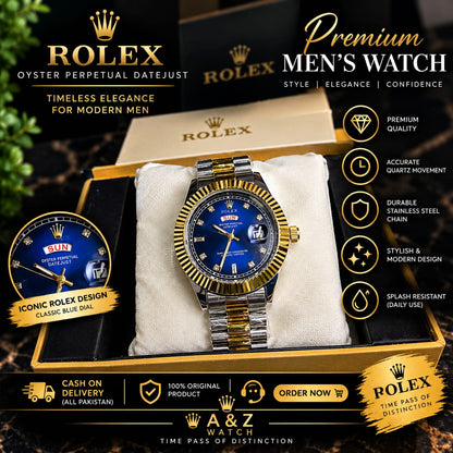 ROLEX Blue Dial Gold & Silver Men’s Luxury Watch