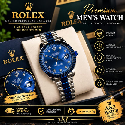 ROLEX Blue Dial Men’s Luxury Watch – Stainless Steel