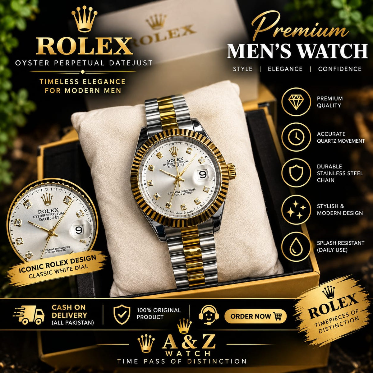 Premium White Dial Men’s Watch – Gold & Silver Two-Tone Bracelet | A&Z Watch Store