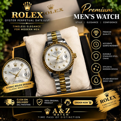 Premium White Dial Men’s Watch – Gold & Silver Two-Tone Bracelet | A&Z Watch Store