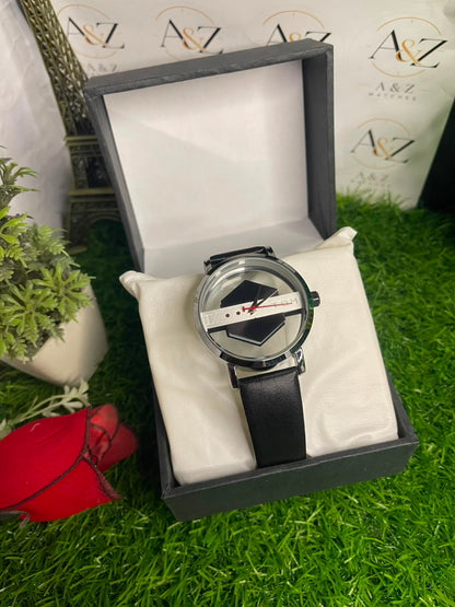 A&Z Exclusive Modern Geometric Watch for Men – Black & Silver Transparent Dial