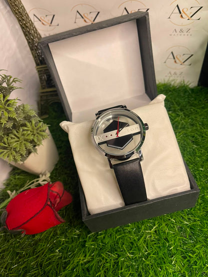A&Z Exclusive Modern Geometric Watch for Men – Black & Silver Transparent Dial