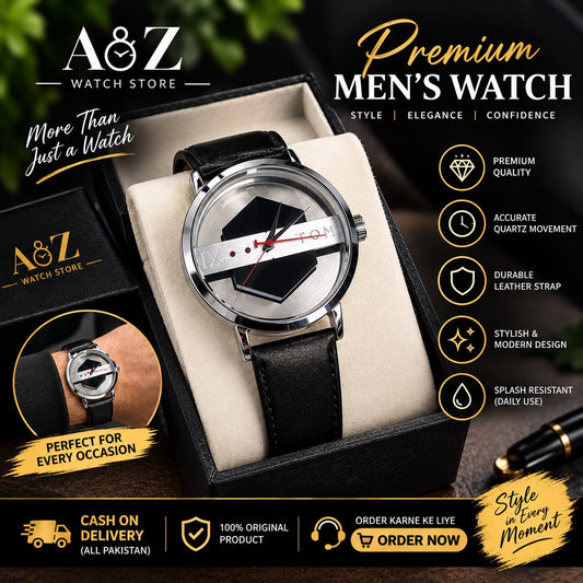 A&Z Exclusive Modern Geometric Watch for Men – Black & Silver Transparent Dial